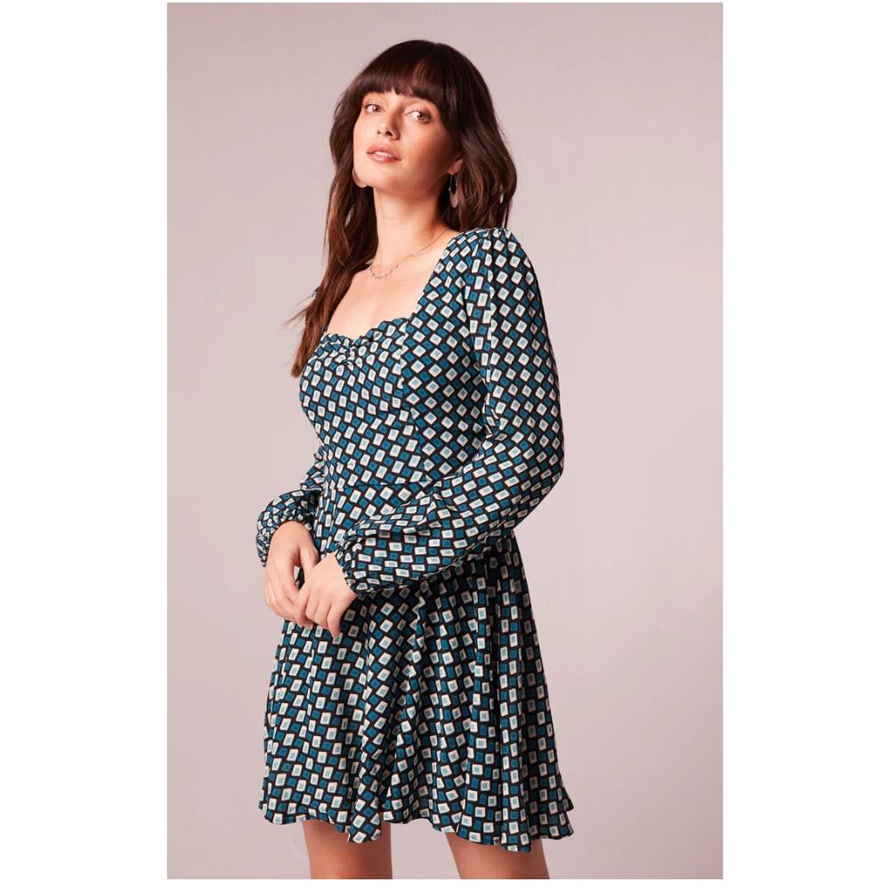 BAND OF THE FREE BOG GENEVIEVE TEAL DIAMOND SWEETHEART NECKLINE MINI DRESS M-NEW